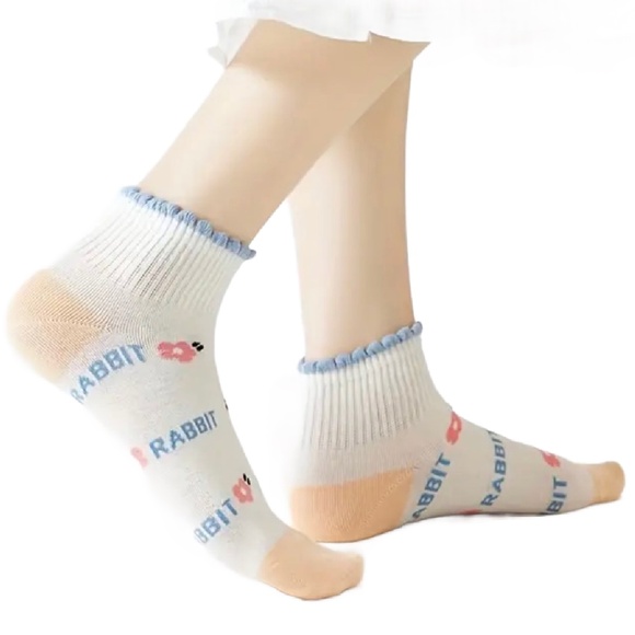 5 Pairs of Sock Ruffle Low Cut Ankle Cute Bunny Rabbit Women's Stockings Hosiery - Picture 6 of 9